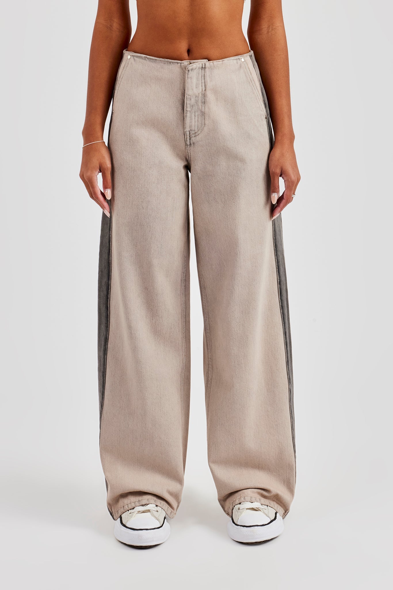 Panelled Baggy Jean - Washed Stone